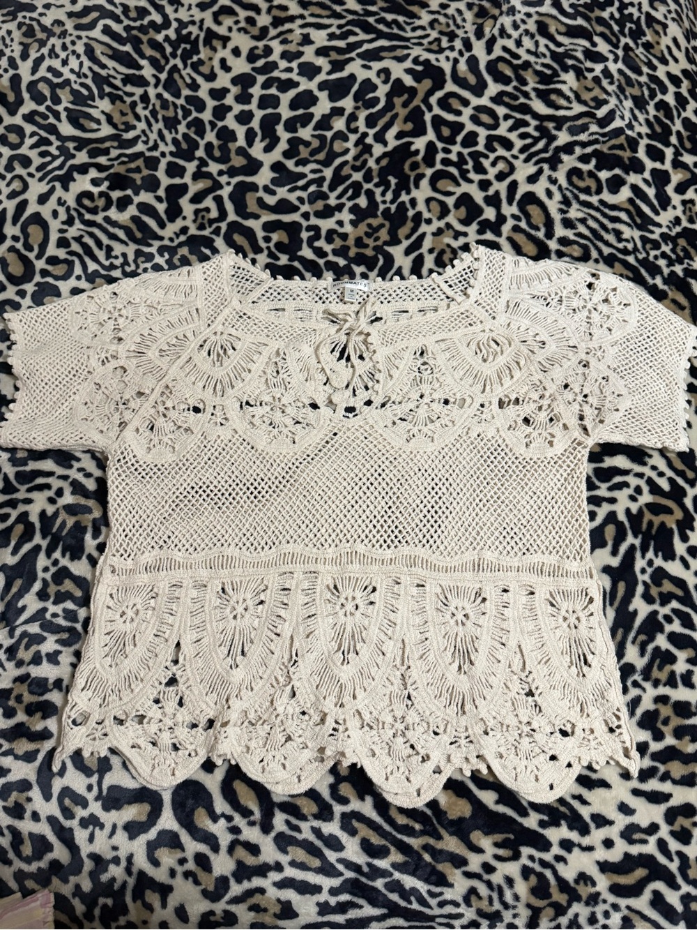 Roommates Cream Crochet Knit Short Sleeve Top